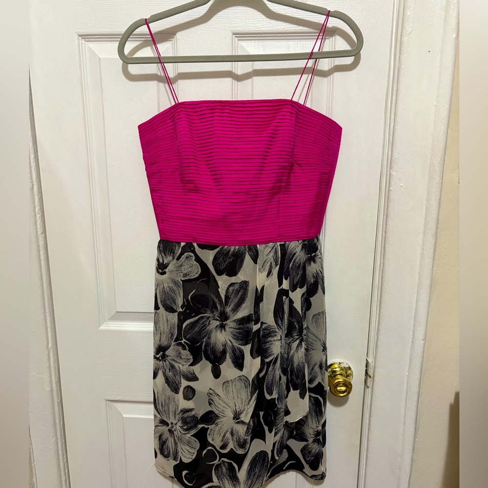 Bill Blass Evening strappy dress, fuschia top and flowy black and white skirt